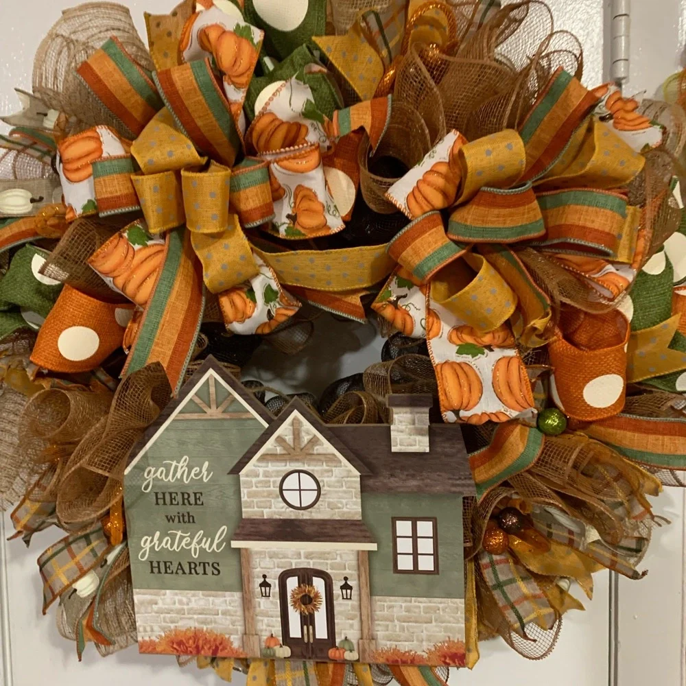 Hand Crafted Festive Wreath with Orange and Green Accents